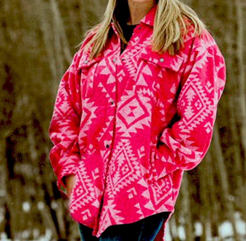 Price Drop Come on Barbie Pink Aztec Shacket