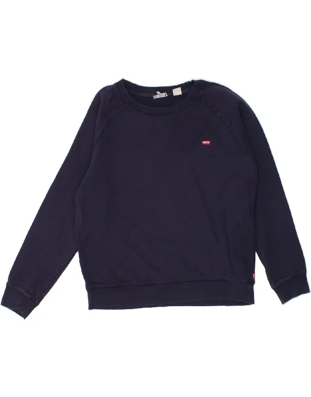 Amazing Deals LEVI'S Womens Sweatshirt Jumper UK 14 Medium Navy Blue Cotton