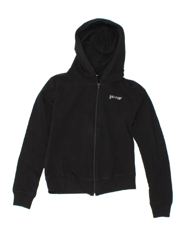 Deal Alert GUESS Womens Zip Hoodie Sweater UK 12 Medium Black Cotton