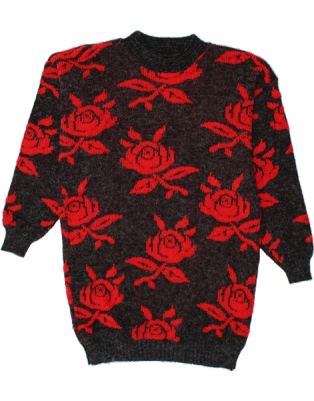 Lowest Price VINTAGE Womens Jumper Dress UK 16 Large Grey Floral Acrylic