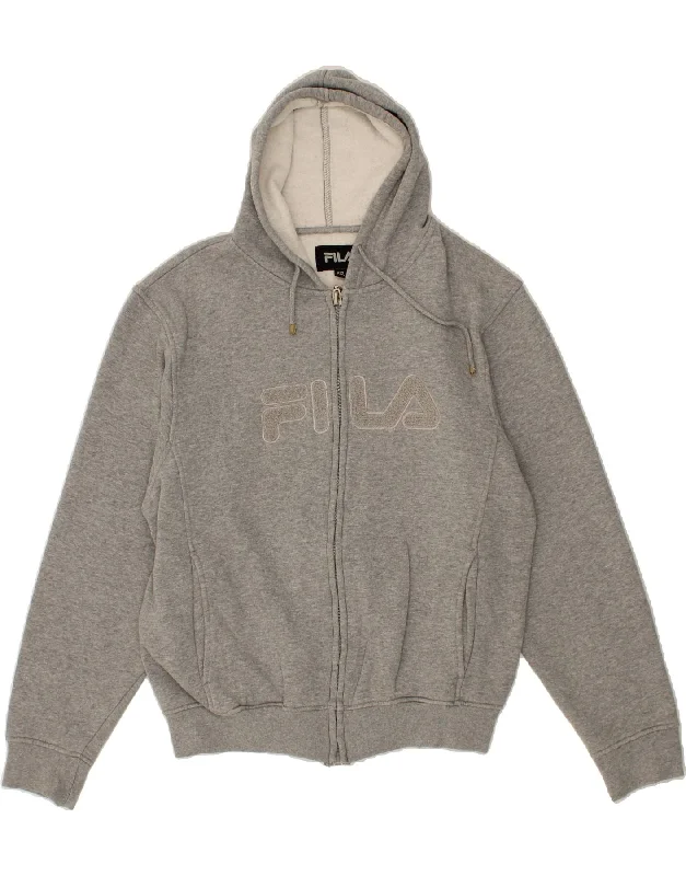 Sneak Peek Sale FILA Womens Graphic Zip Hoodie Sweater UK 20 2XL Grey Cotton