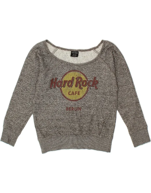 Closeout Sale HARD ROCK CAFE Womens Berlin Graphic Boat Neck Jumper Sweater UK 6 XS Grey Closeout Sale HARD ROCK CAFE Womens Berlin Graphic Boat Neck Jumper Sweater UK 6 XS Grey