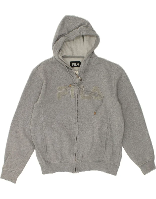 Act Fast FILA Womens Graphic Zip Hoodie Sweater UK 14 Medium Grey Cotton