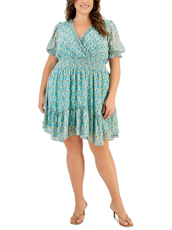 New Deals Plus Womens Floral Print Knee-Length Mini Dress