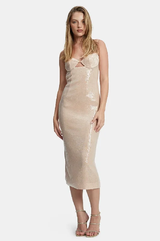 Big Discounts Luna Sequin Midi Dress - Nude