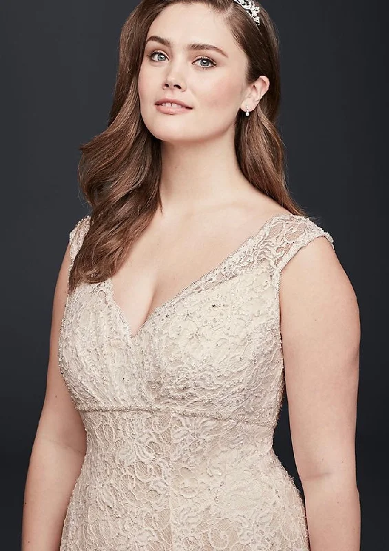 Bonus Savings David's Bridal Beaded Cap sleeve lace plus size 9T9612