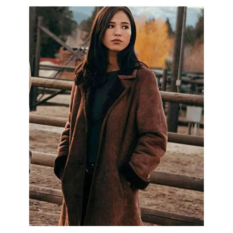 Lowest Prices Monica Dutton Yellowstone Brown Shearling Coat