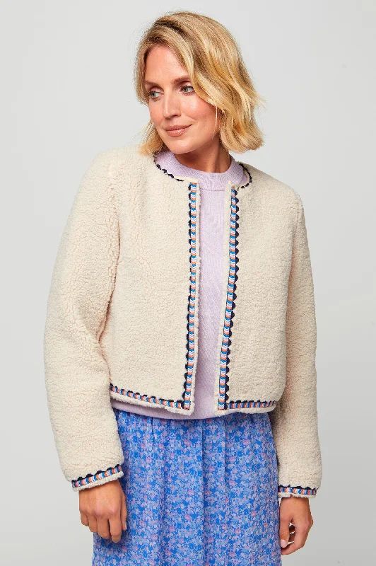 Stock Clearance Trim Detail Eco Fleece Jacket | Cream