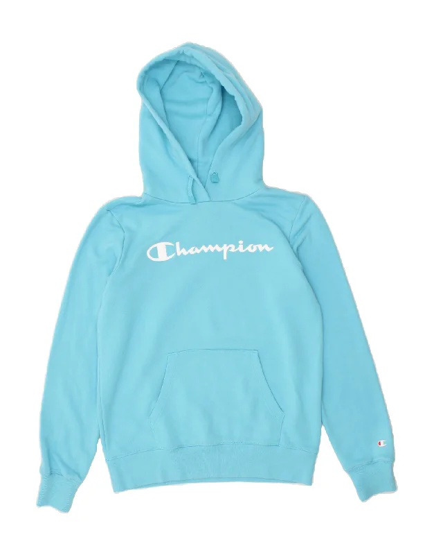 Special Price CHAMPION Womens Graphic Hoodie Jumper UK 10 Small Blue Cotton