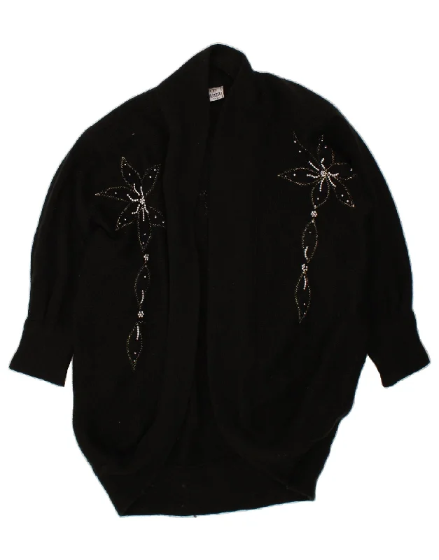 Today’s Deal VINTAGE Womens Longline Open Cardigan Sweater UK 20 2XL Black Floral