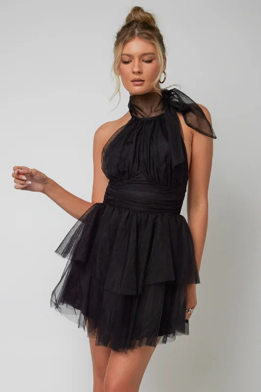 Final Sale Andria Halterneck Tulle Mini Dress Black