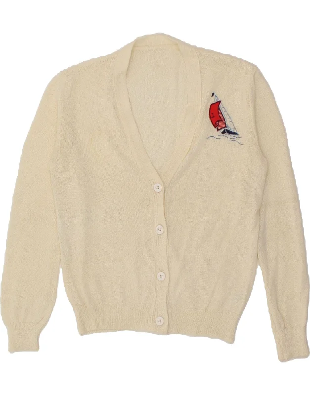Online Exclusive VINTAGE Womens Cardigan Sweater UK 12 Medium Off White Acrylic