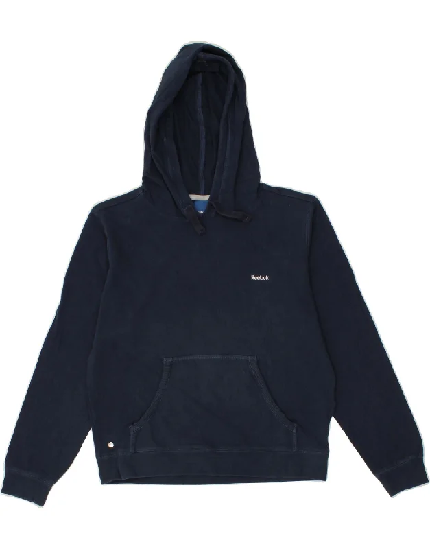 Discount Deals REEBOK Womens Hoodie Jumper UK 14 Large  Navy Blue Cotton