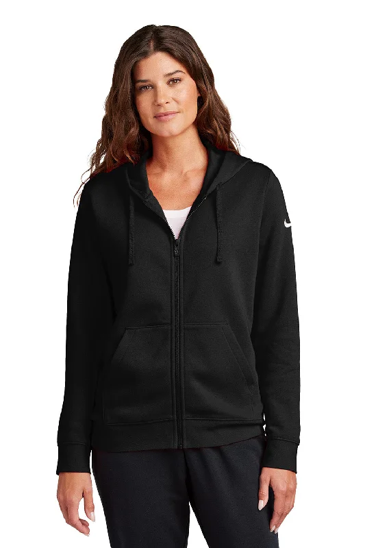 Loyalty Reward Nike Womens Club Fleece Full Zip Hooded Sweatshirt Hoodie w/ Pockets - Black - New