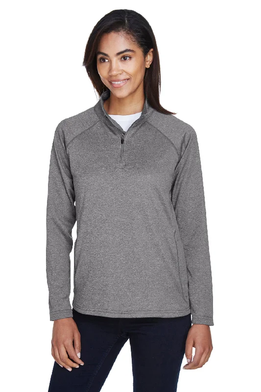 Final Sale Devon & Jones Womens Compass Stretch Tech Moisture Wicking 1/4 Zip Sweatshirt w/ Pockets - Heather Dark Grey Final Sale Devon & Jones Womens Compass Stretch Tech Moisture Wicking 1/4 Zip Sweatshirt w/ Pockets - Heather Dark Grey