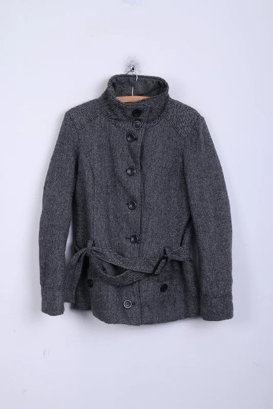Don’t Miss Out Fresh Made Womens L Jacket Single Breasted Herringbone Grey