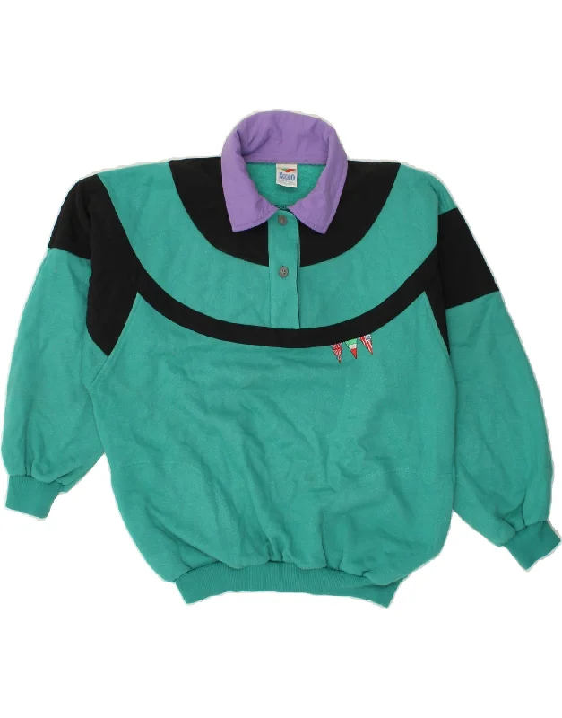 Bonus Savings RODEO Womens Polo Neck Sweatshirt Jumper UK 12 Medium Green Colourblock
