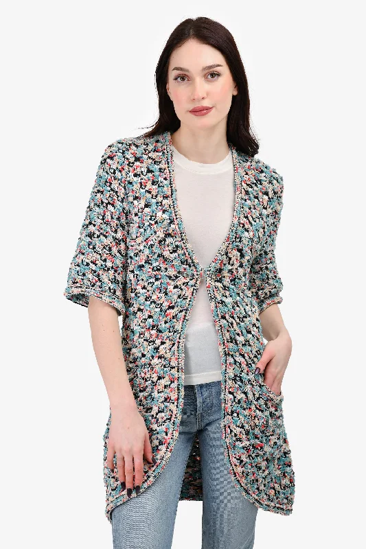 Huge Discounts Pre-loved Chanel™ 2015 Runway Blue/White/Multi Tweed 'Paris-Dubai' Cardigan Coat Size 40