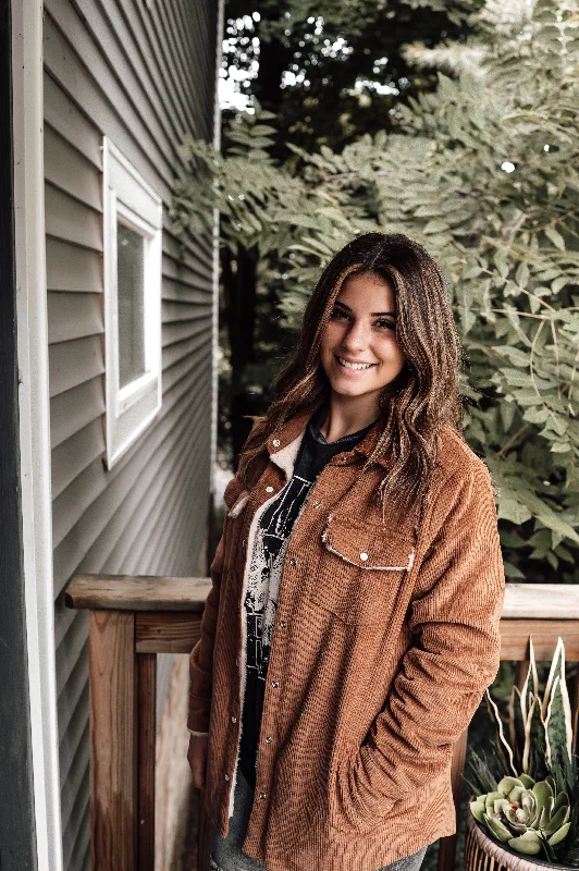 Sneak Peek Sale Corduroy Sherpa Lined Jacket - Camel *FINAL SALE*