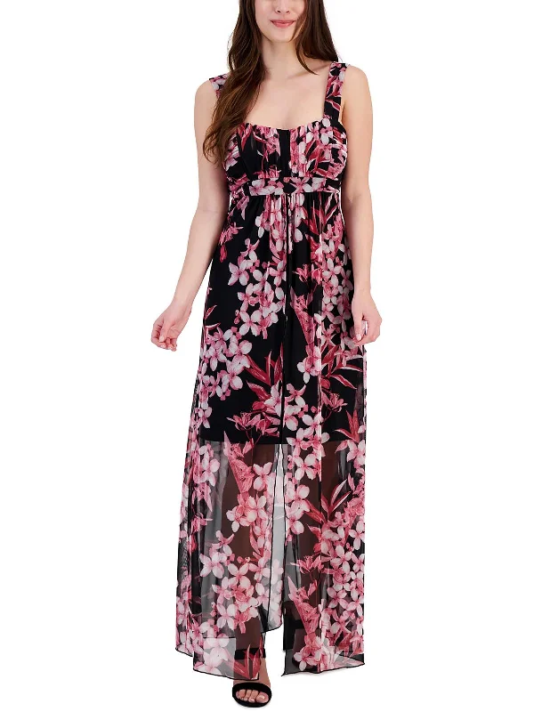 Special Price Womens Floral Print Mesh Maxi Dress