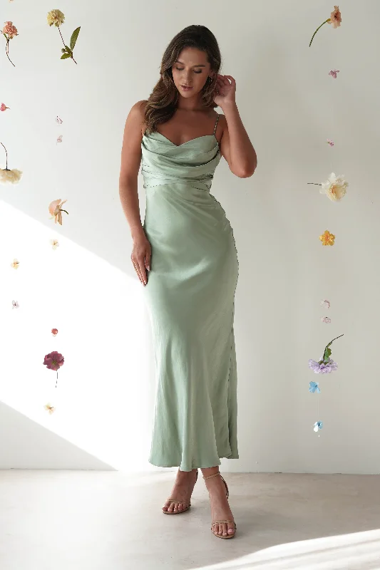 Price Drop Alert Everleigh Soft Satin Midi Dress | Sage