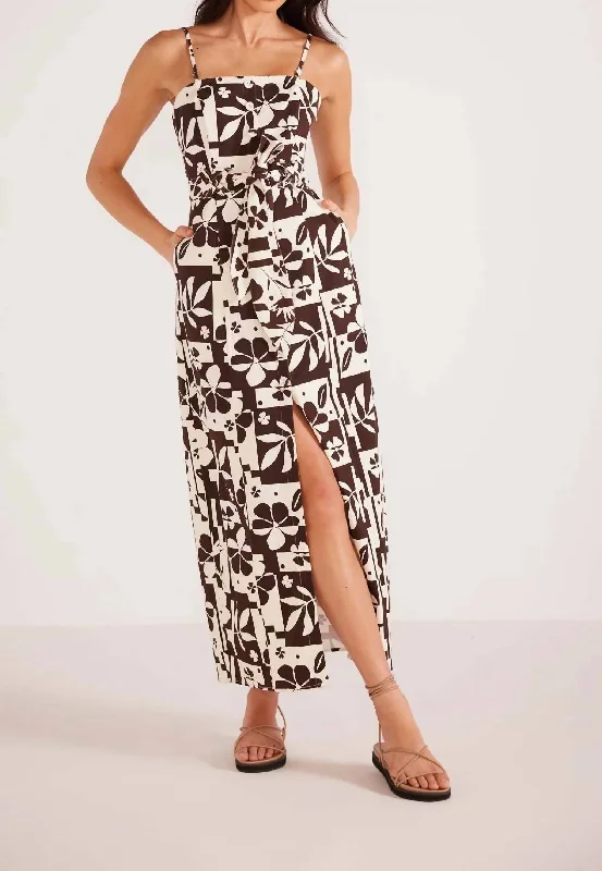 Stock Clearance Joan Midi Dress In Dark Brown Floral