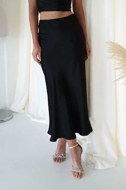 Price Slash Imogen Satin Maxi Skirt | Black