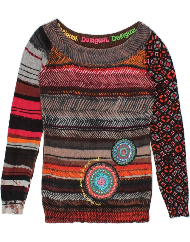 Clearance Sale DESIGUAL Womens Boat Neck Jumper Sweater UK 14 Medium Multicoloured