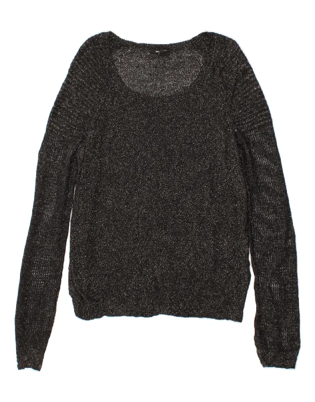 Final Clearance DKNY Womens See Through Boat Neck Jumper Sweater UK 14 Medium Black