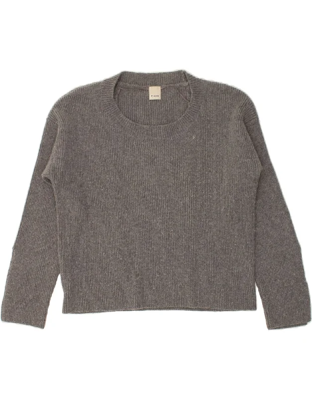 Deep Discounts PINKO Womens Crop Boat Neck Jumper Sweater UK 6 XS Grey Wool
