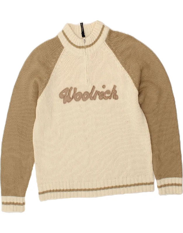 Best Deals WOOLRICH Womens Graphic Zip Neck Jumper Sweater UK 16 Large Beige