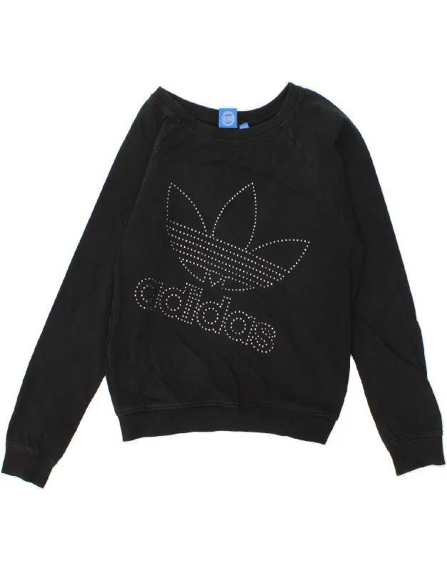 Don't Wait ADIDAS Womens Oversized Graphic Sweatshirt Jumper UK 10 Small  Black
