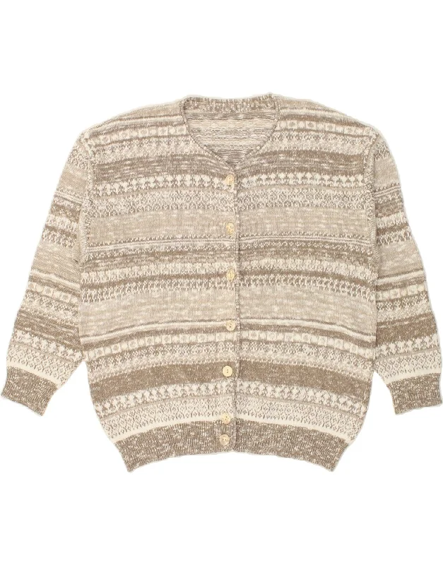 Limited Availability VINTAGE Womens Cardigan Sweater UK 16 Large Grey Fair Isle