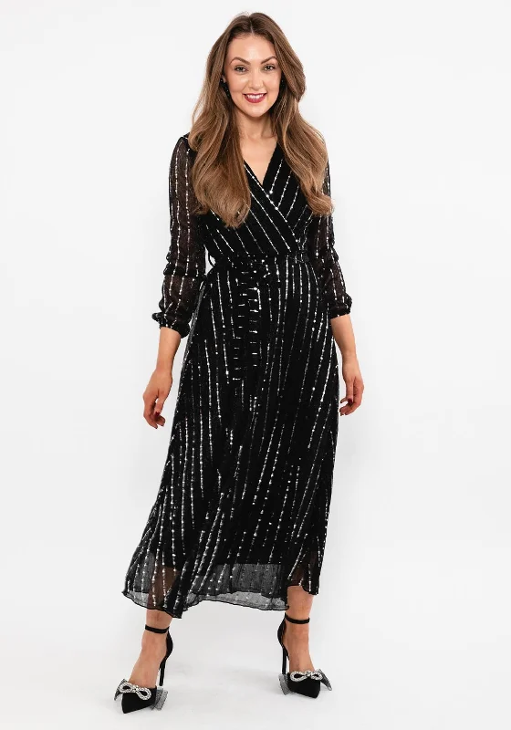 Steals and Deals Seventy1 Metallic Line Shimmer Maxi Dress, Black