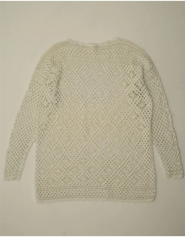 Midnight Madness VINTAGE Womens Crochet Boat Neck Jumper Sweater UK 16 Large White