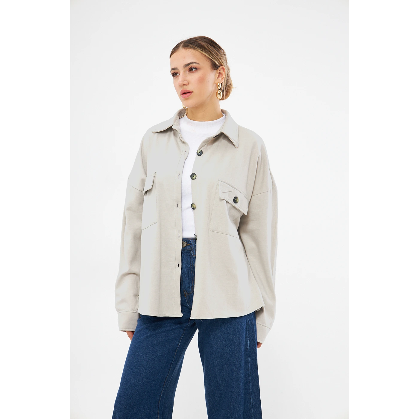 Friends and Family Sale Beige Oversized Shacket