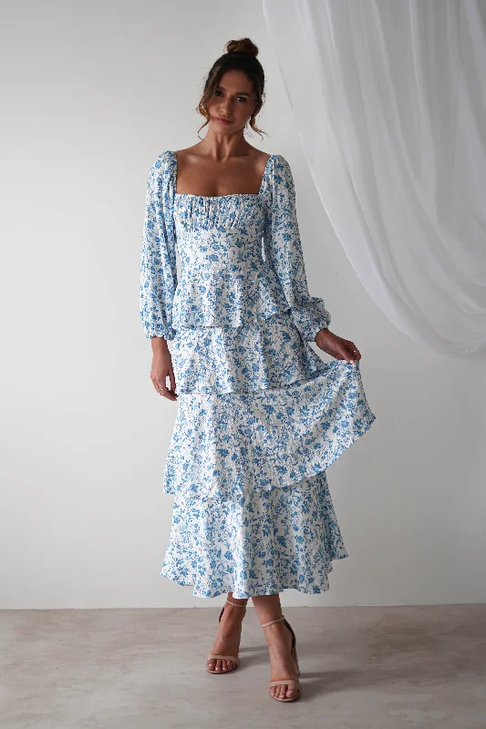 Crazy Deals Amelie Floral Print Maxi Dress | Blue/White
