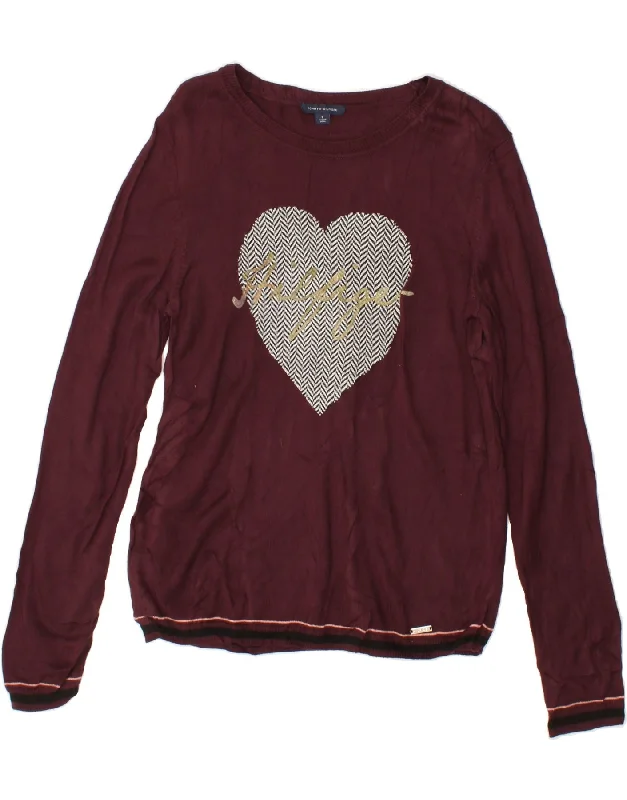Extra Savings TOMMY HILFIGER Womens Graphic Boat Neck Jumper Sweater UK 10 Small Maroon