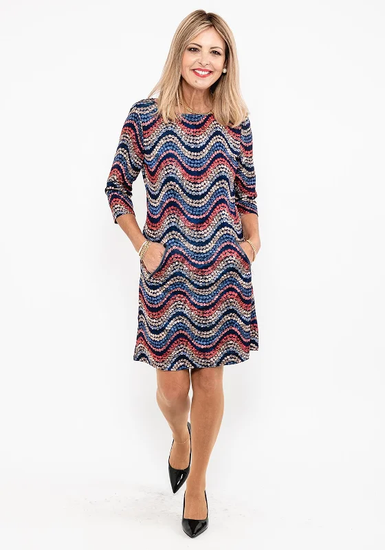 Overstock Seventy1 Metallic Pattern Knit Mini Dress, Navy Multi