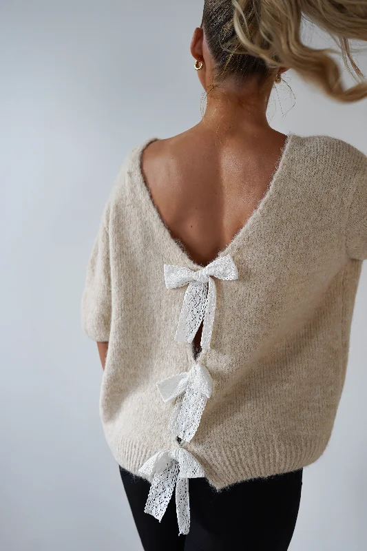 Overstock Lila Lace Bow Back Jumper | Cream