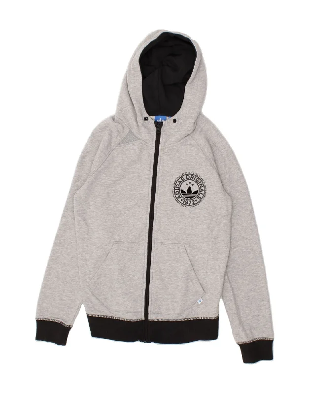 Don't Wait ADIDAS Womens Graphic Zip Hoodie Sweater UK 12 Medium Grey Cotton