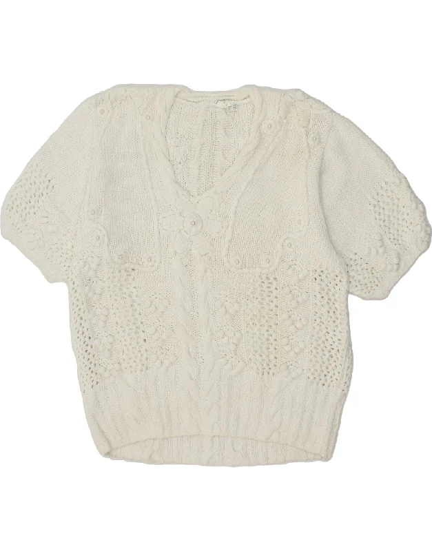 Fantastic Offers VINTAGE Womens Short Sleeve V-Neck Jumper Sweater UK 16/18 Large White Fantastic Offers VINTAGE Womens Short Sleeve V-Neck Jumper Sweater UK 16/18 Large White