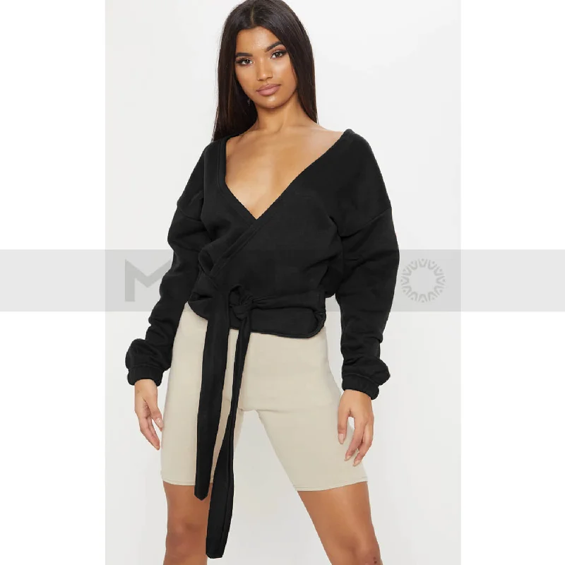 Exclusive Deal PTL Black plunge Wrap Sweatshirt
