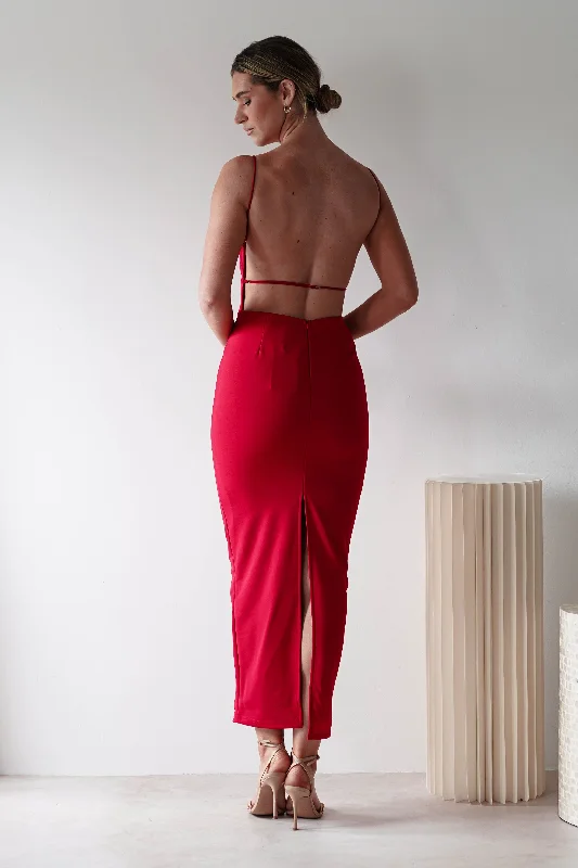 Super Bargain Letty Square Neck Maxi Dress | Red
