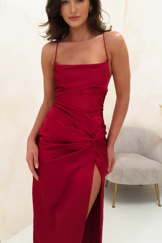 Don't Wait Cheyanne Satin Maxi Dress | Dark Red