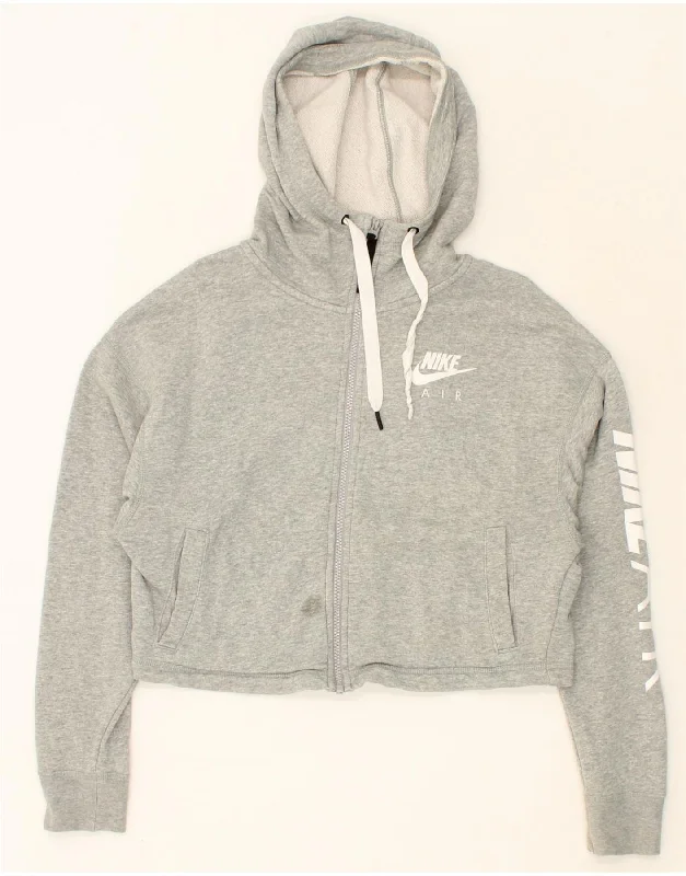 Overstock NIKE Womens Crop Graphic Zip Hoodie Sweater UK 14 Medium Grey Cotton