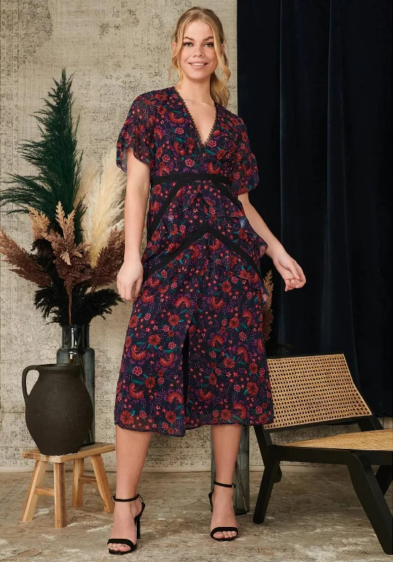 Weekend Flash Sale Hope & Ivy Enya Midi Dress, Navy Multi