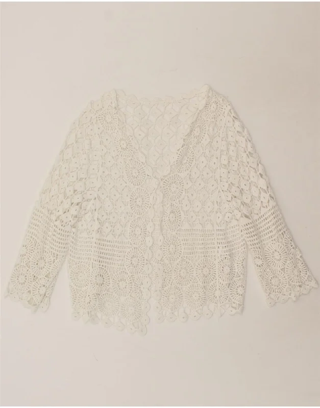 Extra Discounts VINTAGE Womens See Through Crochet Cardigan Sweater UK 12 Medium White Extra Discounts VINTAGE Womens See Through Crochet Cardigan Sweater UK 12 Medium White