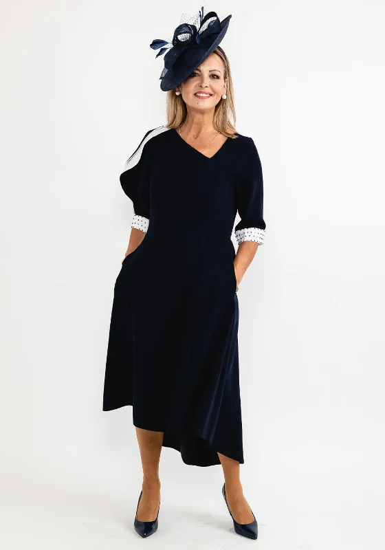 Weekend Deal Lizabella Contrast Shoulder Dipped Hem Dress, Navy