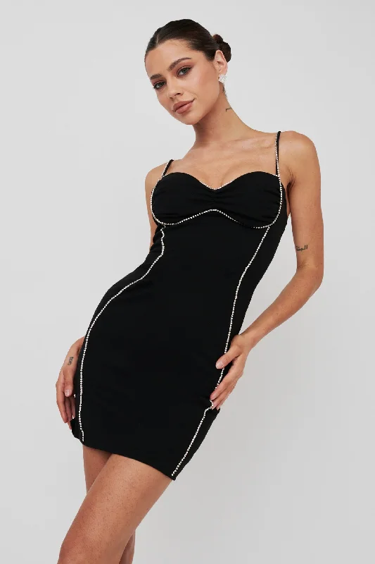 Can't Miss Next To You Diamante Trim Mini Dress Black